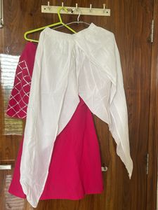 Hot Pink Dhoti Kurti Set with Detailed Sleeves
