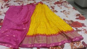 Beautiful Yellow With Dark Pink Pallu&amp;blouse