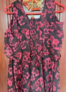 Floral Print Black and Pink Dress