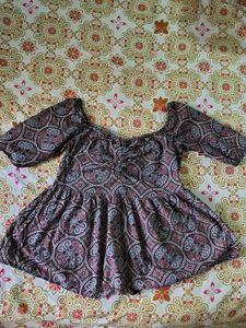 Cotton Kalamkari Peplum Top With Lace Skirt