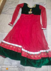 Red & Green Embellished Anarkali Dress
