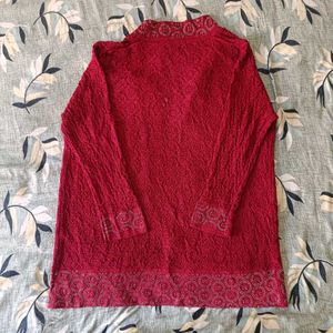 Elegant Red(Maroon) Embroidered Cardigan