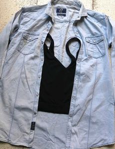 💥Combo💥 Denim Shirt With Black Tank Top