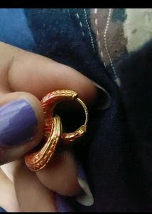 Silver 925 Red &amp; Gold Hoop Earrings