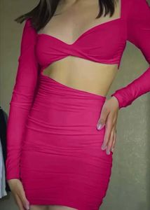 Pink waist cut out bodycon dress
