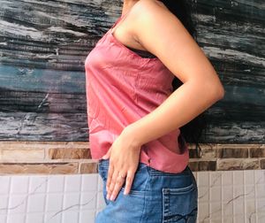 Pink Satin Top For Lounge Wear