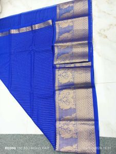 Elegant Blue Striped Organza Check Saree