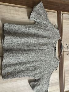 Grey Cold Shoulder Ruffle Sleeve Top