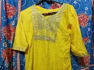 Yellow Embroidered Kurta