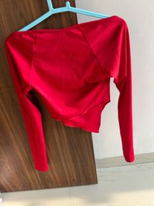 Square Neck Asymmetrical Hem Long Sleeves Top
