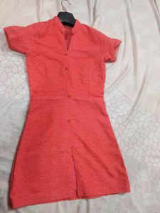 Coral Lace Button-Down Dress