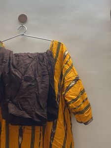 Striped Yellow &amp; Brown Salwar Kameez