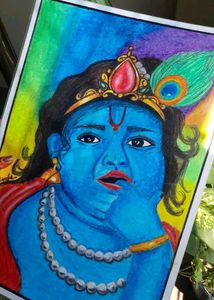Beautiful Handmade Painting Of Lord Krishna For Homedecor (Laminated Artwork)