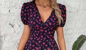 Floral Print V-Neck Mini Dress
