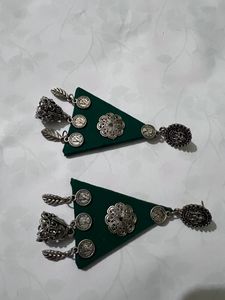 OXIDISED HANDMADE GREEN EARRINGS