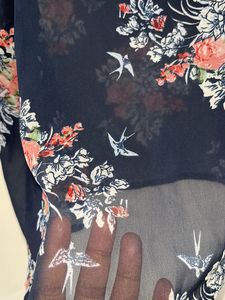 Sheer Floral Print Round Neck Top