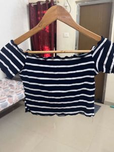 Striped Off-Shoulder Crop Top