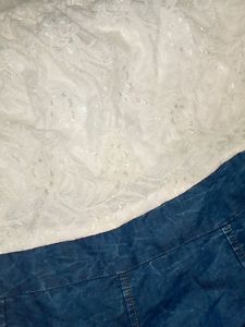 Denim Net Off Shoulder Frock For 16-20 Year Old Girl