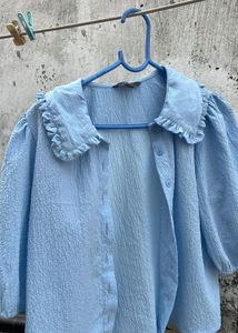 Blue Ruffle Collar Top