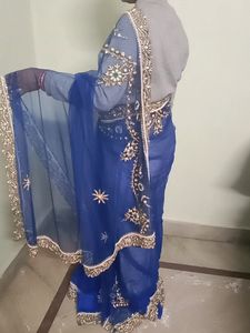 Heavy Designer Net Saree Royal Blue