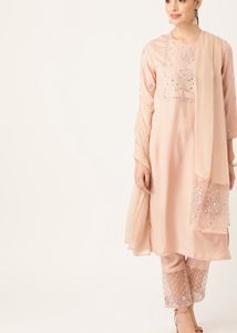 Anouk Peach Mirror-work Kurta with Trouser & Dupat