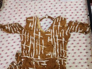 Brown Printed Dress cold sleeves
