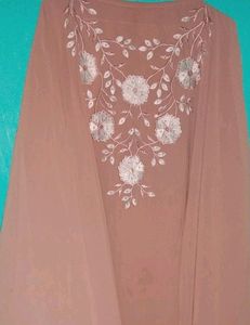 Silk Blend Chiffon Burkha, Peach Long Length 5ft