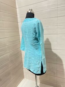 Imported Embroidered Tunic Blue Top