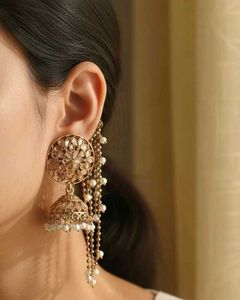 Elegant Jhumka Earrings with Pearl Details