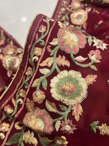 Maroon Embroidered Sarees With Ready Blouse