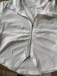 White Zip-Up Crop Top