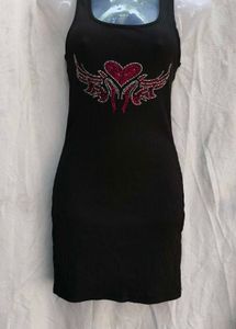 15412. Black Rhinestone Heart Tank Dress