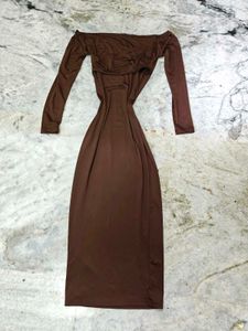 Brown Off Shoulder Bodycon Dress