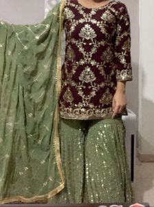 Elegant Maroon & Olive Green Suit