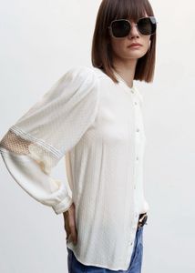 MANGO Lace Detail Puff Sleeves Plumeti Shirt