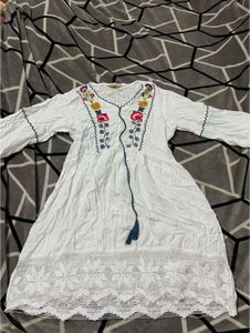 Embroidered White Dress