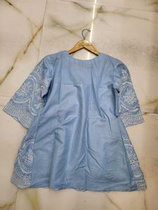 Blue Embroidered Tunic Top