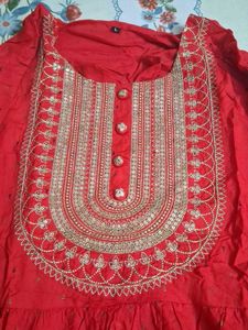 Red Embroidered Kurta Set
