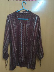 Vintage Maroon & Silver Blouse