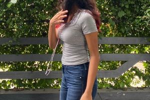 Casual Grey T-Shirt with Lace Detail