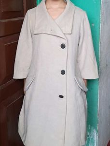 Beige 3/4 Sleeve Button-Down Coat