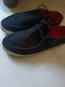 Black Colour Shoes With White Sole .