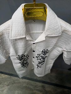 White Knit, Printed Shirt (Oversized Fit)