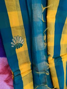 Yellow &amp; Teal Checkered Saree
