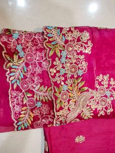 Magenta Embroidered Saree Set