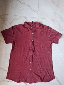 Maroon Mandarin Collar Shirt | Size L