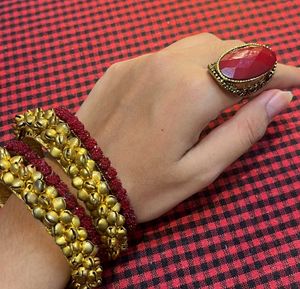 Golden & Red Bangles & Ring Set