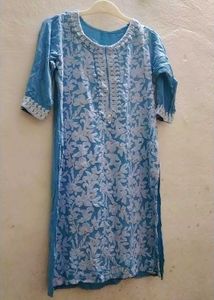 Beautiful Sky Blue Embroidered Kurti