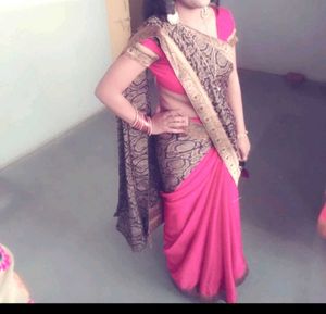 Red Pink & Black Saree with blouse