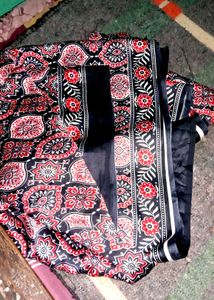 ajrakh print satin silk saree